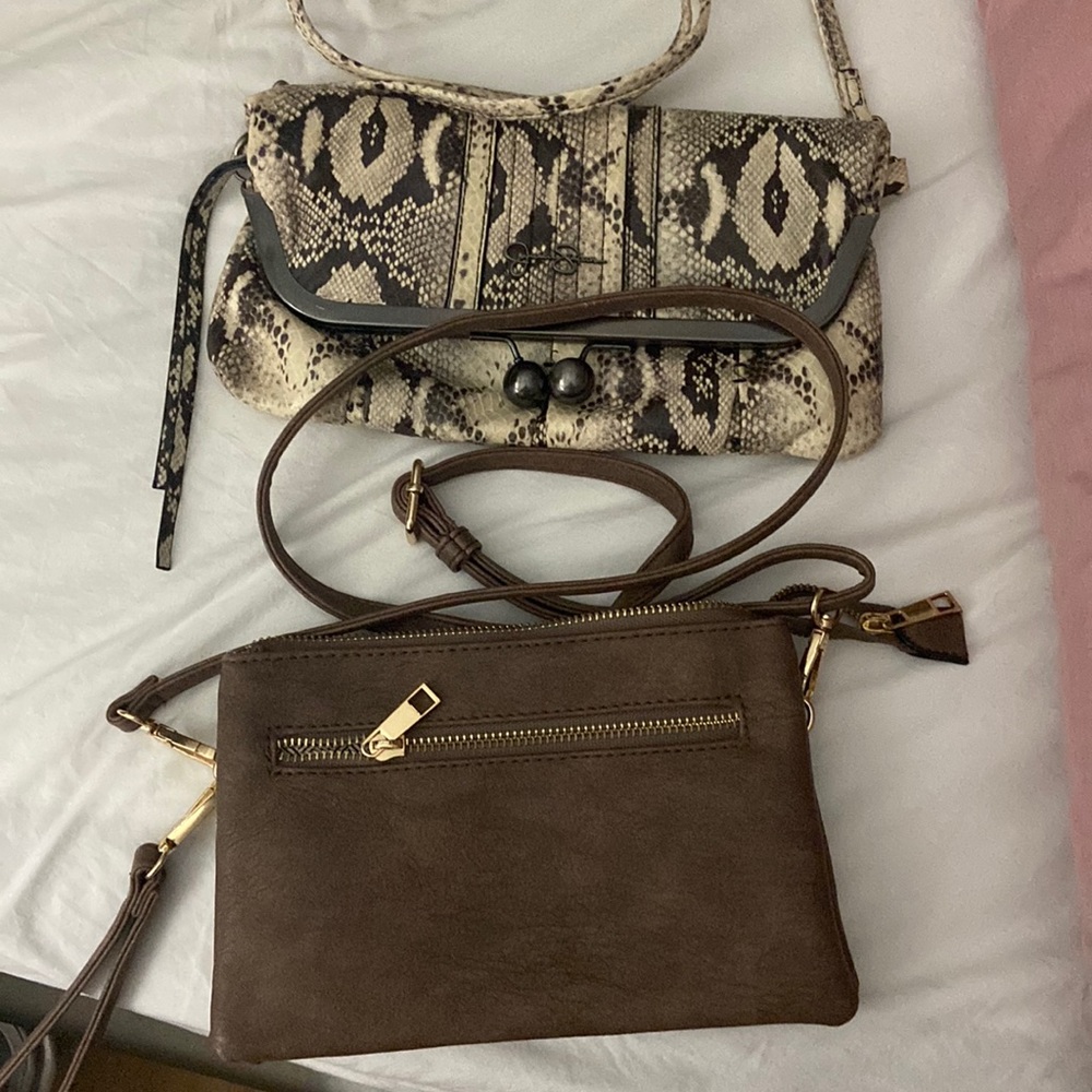 Bundle 2 small purses snake skin Jessica Simpson and small tan gold accents